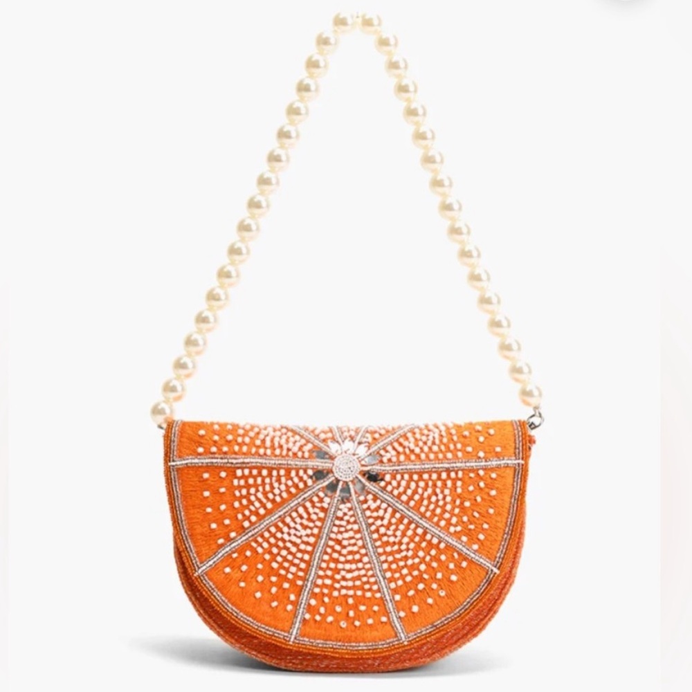NWT VIRAL RARE Orange Beaded Handbag with Pearl Strap - Picture 11 of 13